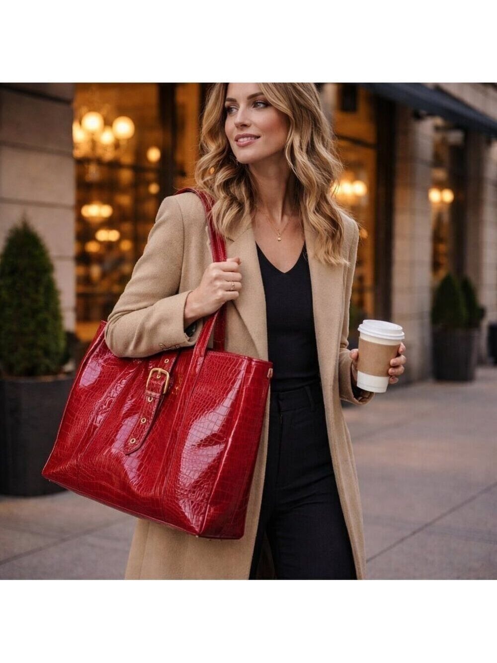 👜 Elizabeth Arden Faux Alligator Red Tote | Very Good Condition